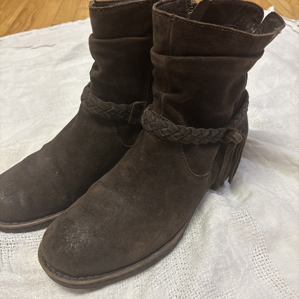 Born Ouvea Distressed Slouchy Braided Leather Ankle Boot Brown 10 M